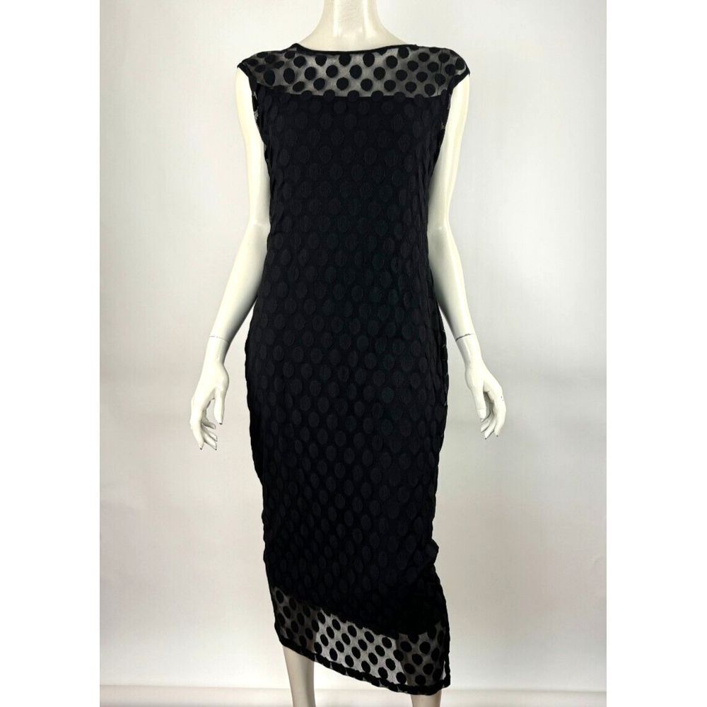FUZZI Flock Tulle Dress Women XL EUC $435‎ Stretch Short Sleeve Lined  Boat Neck